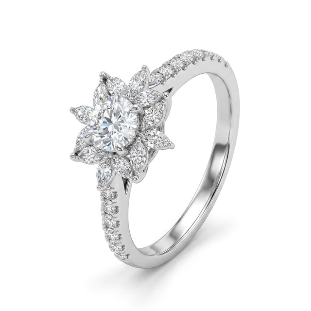 Halo Pavé Round Engagement Ring (1.06 ct. tw.) in 18K White Gold