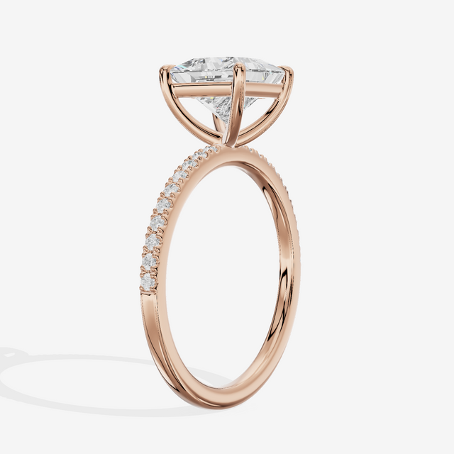 Tender Vowsae Princess Engagement Ring with Side Stones (1/8 ct. tw.) in 14K Rose Gold