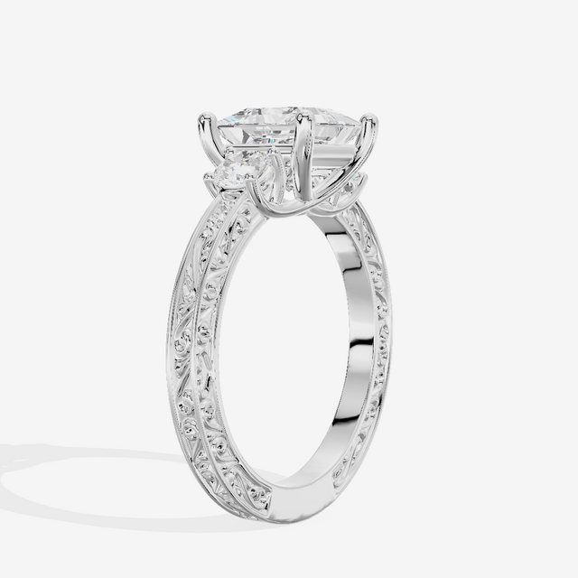 Triade Engraved Princess Three Stone Engagement Ring (1/3 ct. tw.) in 14K White Gold