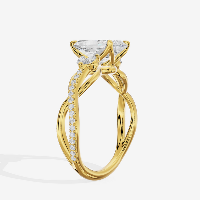 Lustrous Vowsae Radiant Engagement Ring with Side Stones (1/5 ct. tw.) in 14K Yellow Gold