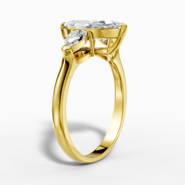 14 K Yellow Gold, 2-carat marquise three-stone lab-grown diamond ring