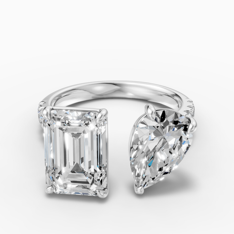 3.27 carat emerald Lab-Grown Diamond Toi et Moi Ring — 18K White gold