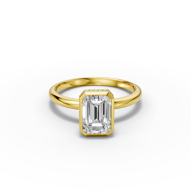 14K Yellow Gold 3.06 Carat Emerald Cut Lab-Grown Diamond E VS1 Halo Ring