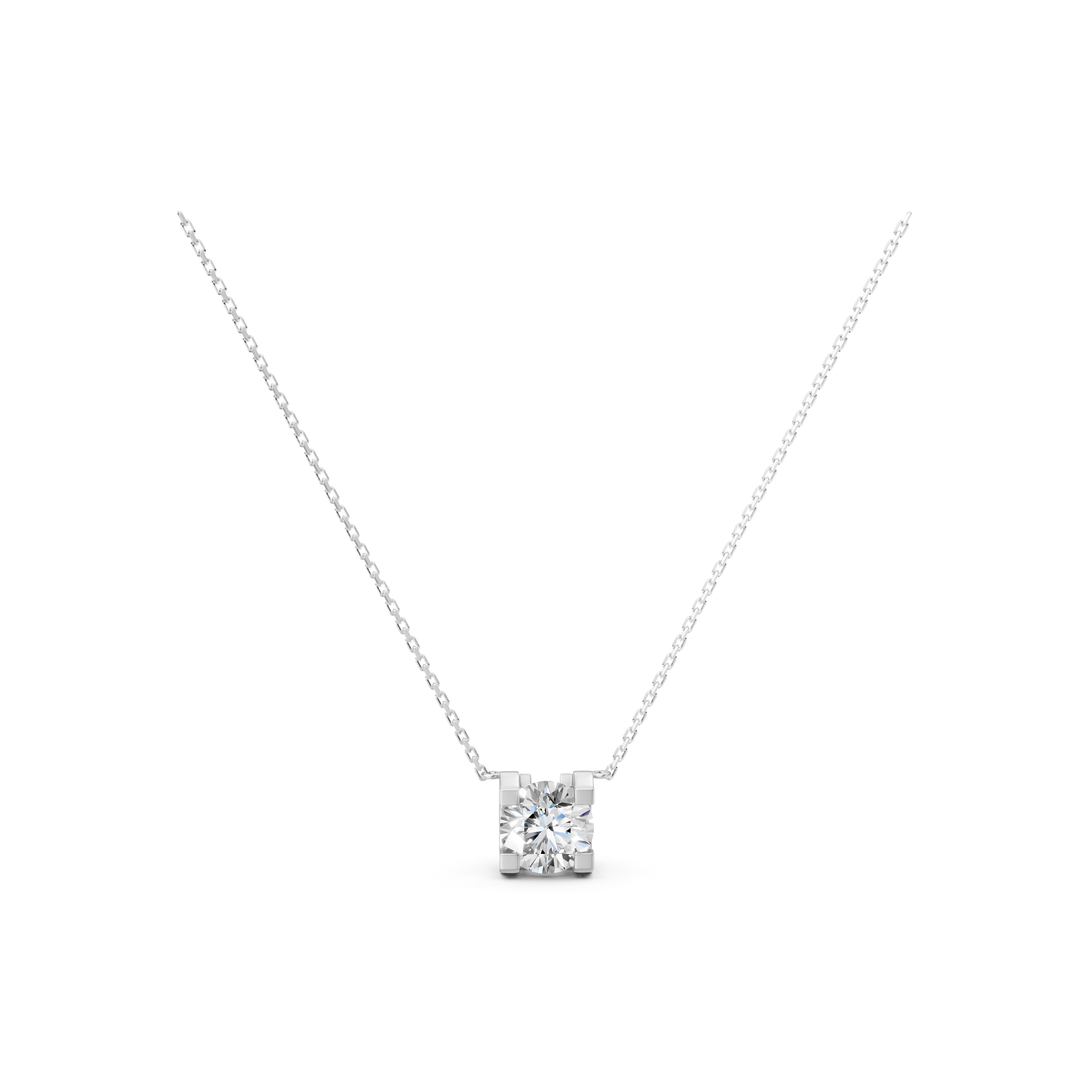 18K White Gold Solitaire Pendant Necklace with 0.54 Carat Round Brilliant Cut Lab-Grown Diamond