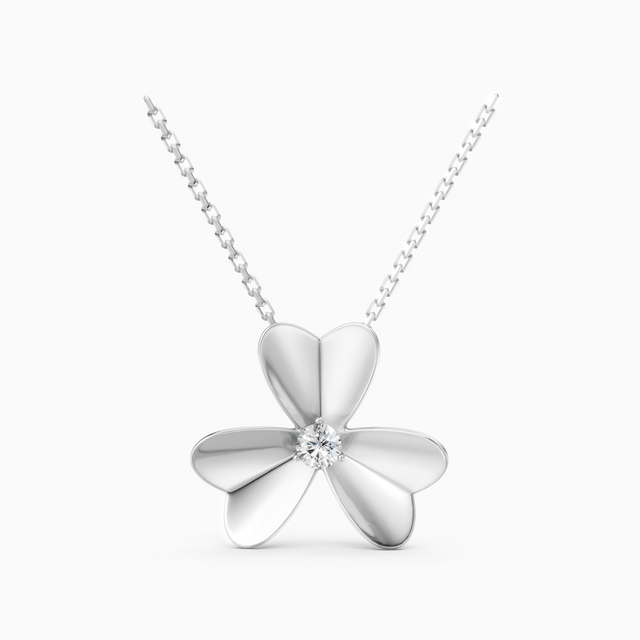 18K White Gold Chain Necklace with a Round Lab-Grown Diamond Pendant