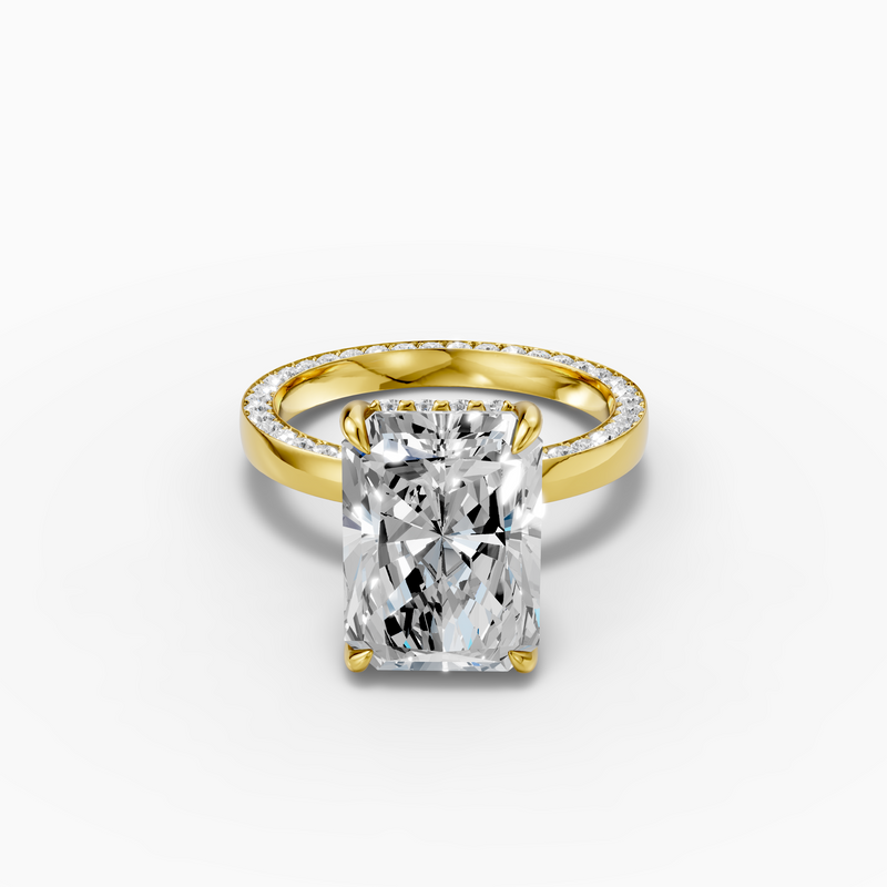 18k gold, 5ct  Radion , hidden halo diamond ring