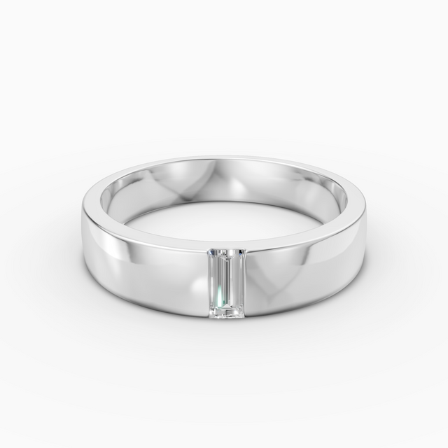 18K White Gold Men's Ring with 0.16 Carat Baguette Cut Lab-Grown Diamond