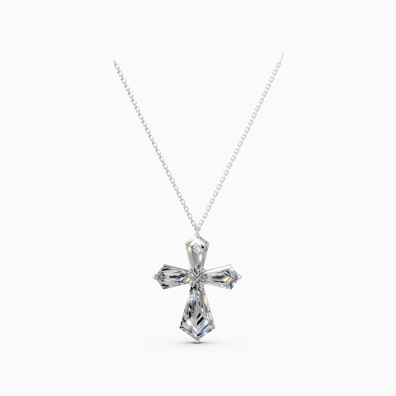 18K White Gold 2.04 Carat Lab-Grown Diamond Cross Pendant Necklace (D-E VVS)