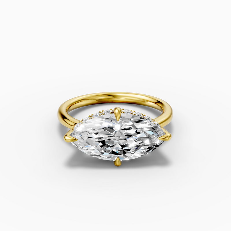 18K Yellow Gold 3.21 Carat Marquise Cut Lab-Grown Diamond E VVS2 Halo Ring