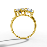 18K Yellow Gold Two-Stone Lab-Grown Diamond Ring: 2.09ct Emerald Cut (E VVS2) & 2.10ct Oval Cut (D VVS2)