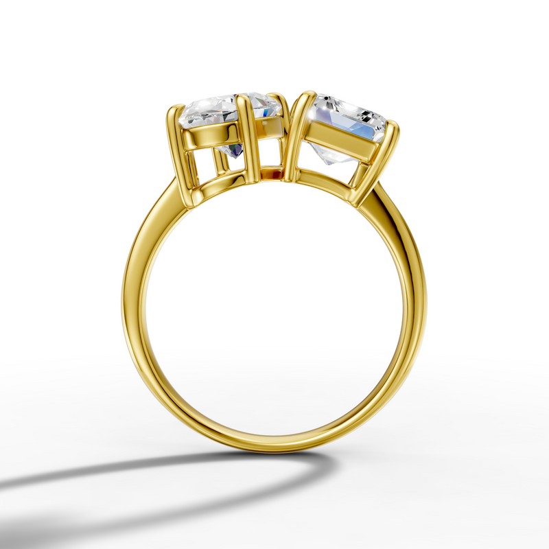 18K Yellow Gold Two-Stone Lab-Grown Diamond Ring: 2.09ct Emerald Cut (E VVS2) & 2.10ct Oval Cut (D VVS2)