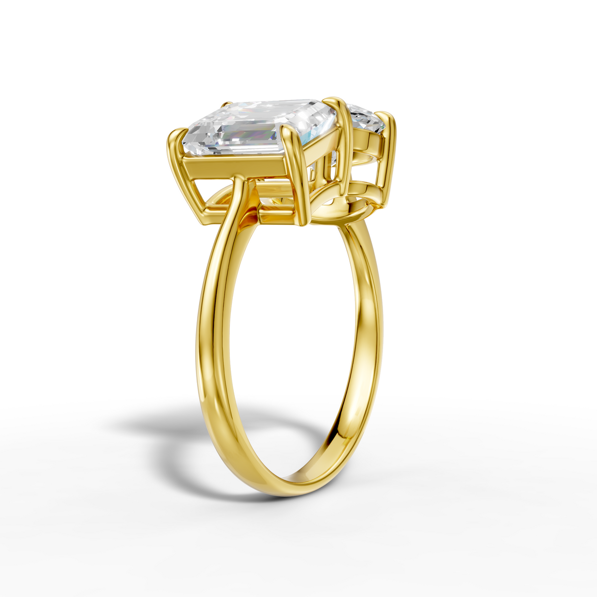 18K Yellow Gold Two-Stone Lab-Grown Diamond Ring: 2.09ct Emerald Cut (E VVS2) & 2.10ct Oval Cut (D VVS2)