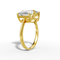 18K Yellow Gold Two-Stone Lab-Grown Diamond Ring: 2.09ct Emerald Cut (E VVS2) & 2.10ct Oval Cut (D VVS2)