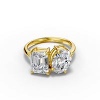 18K Yellow Gold Two-Stone Lab-Grown Diamond Ring: 2.09ct Emerald Cut (E VVS2) & 2.10ct Oval Cut (D VVS2)