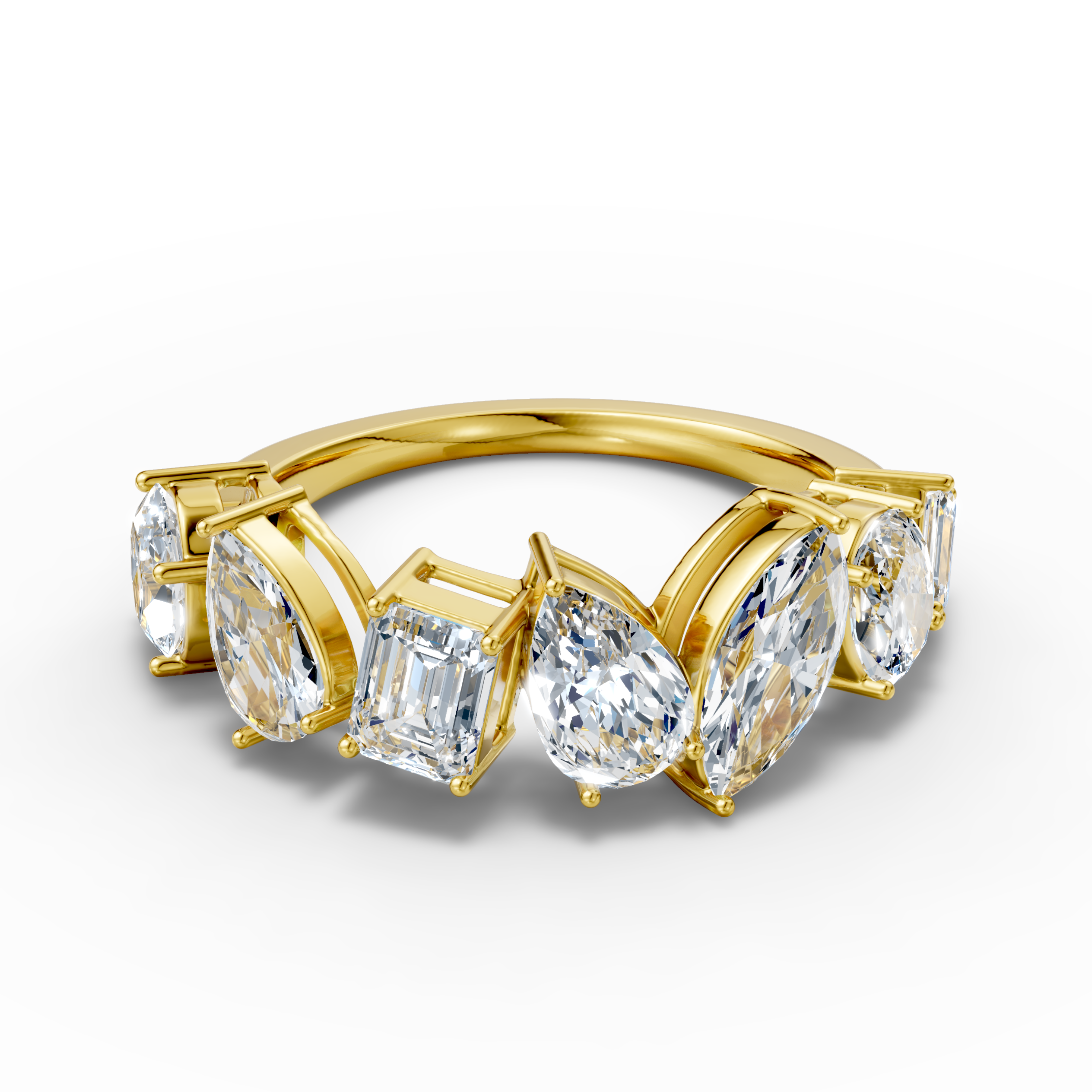 18K gold ring with uniquely shaped lab-grown diamonds