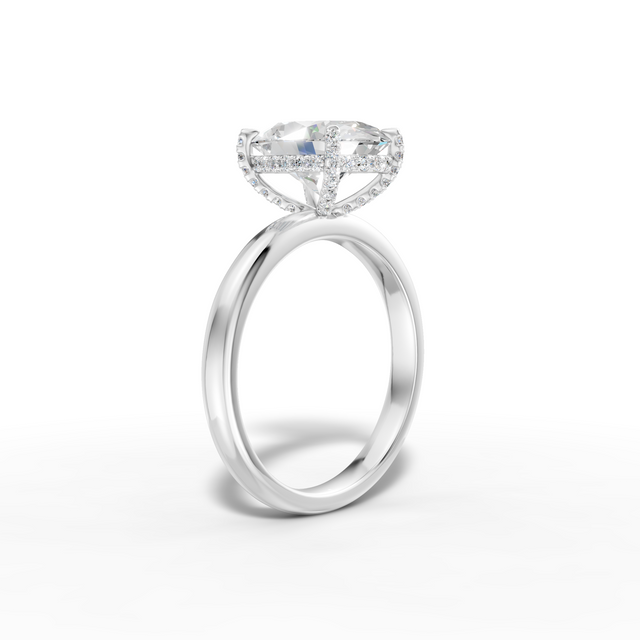 18K White Gold 3.87 Carat D VVS2 Oval Cut Lab-Grown Diamond Ring with Full Pavé Band