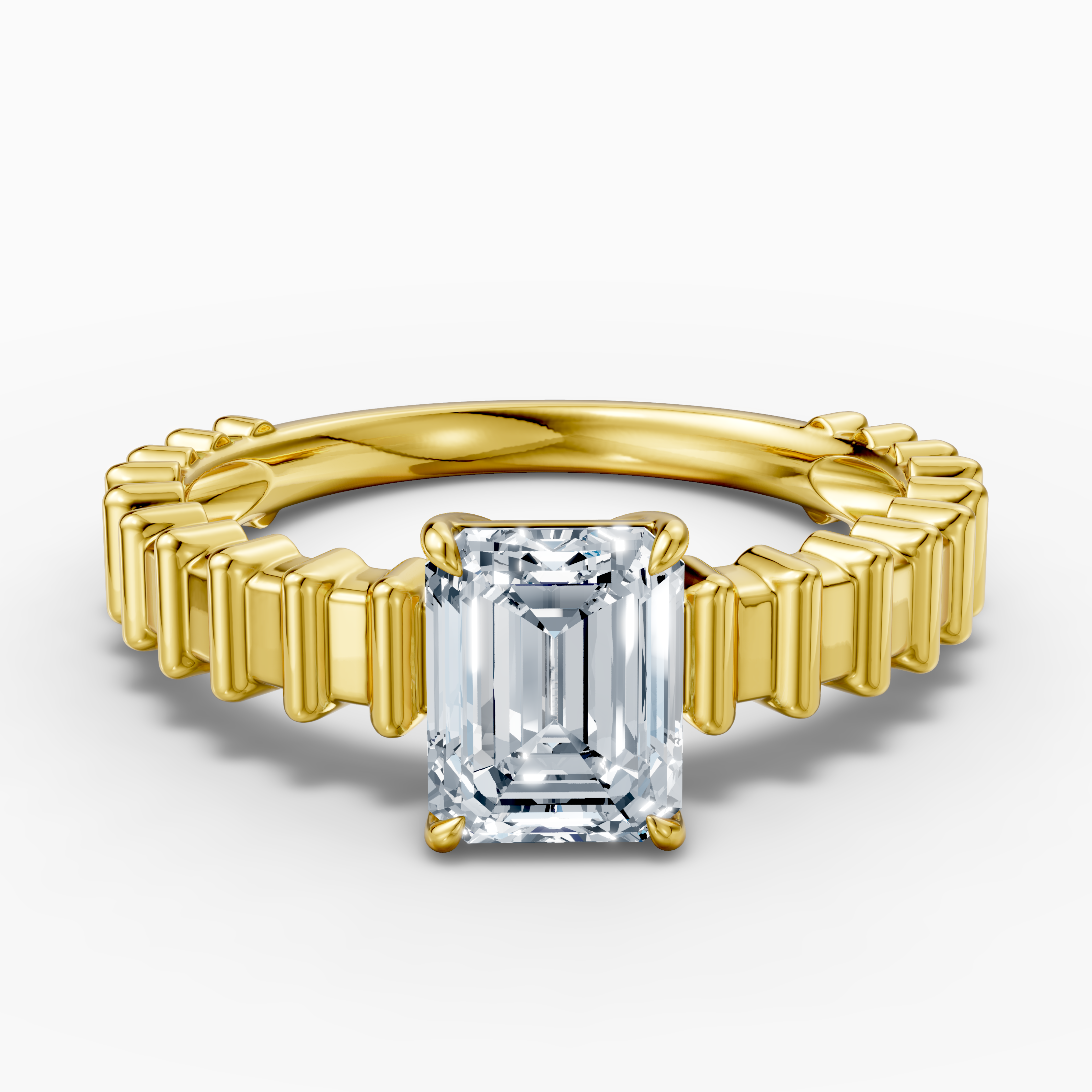 18K gold ring with a 3.38-carat emerald-cut lab-grown diamond
