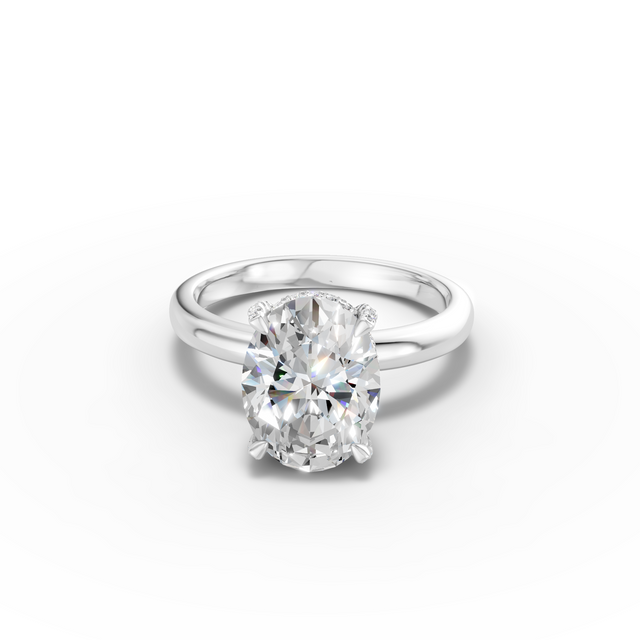 18K White Gold 3.87 Carat D VVS2 Oval Cut Lab-Grown Diamond Ring with Full Pavé Band