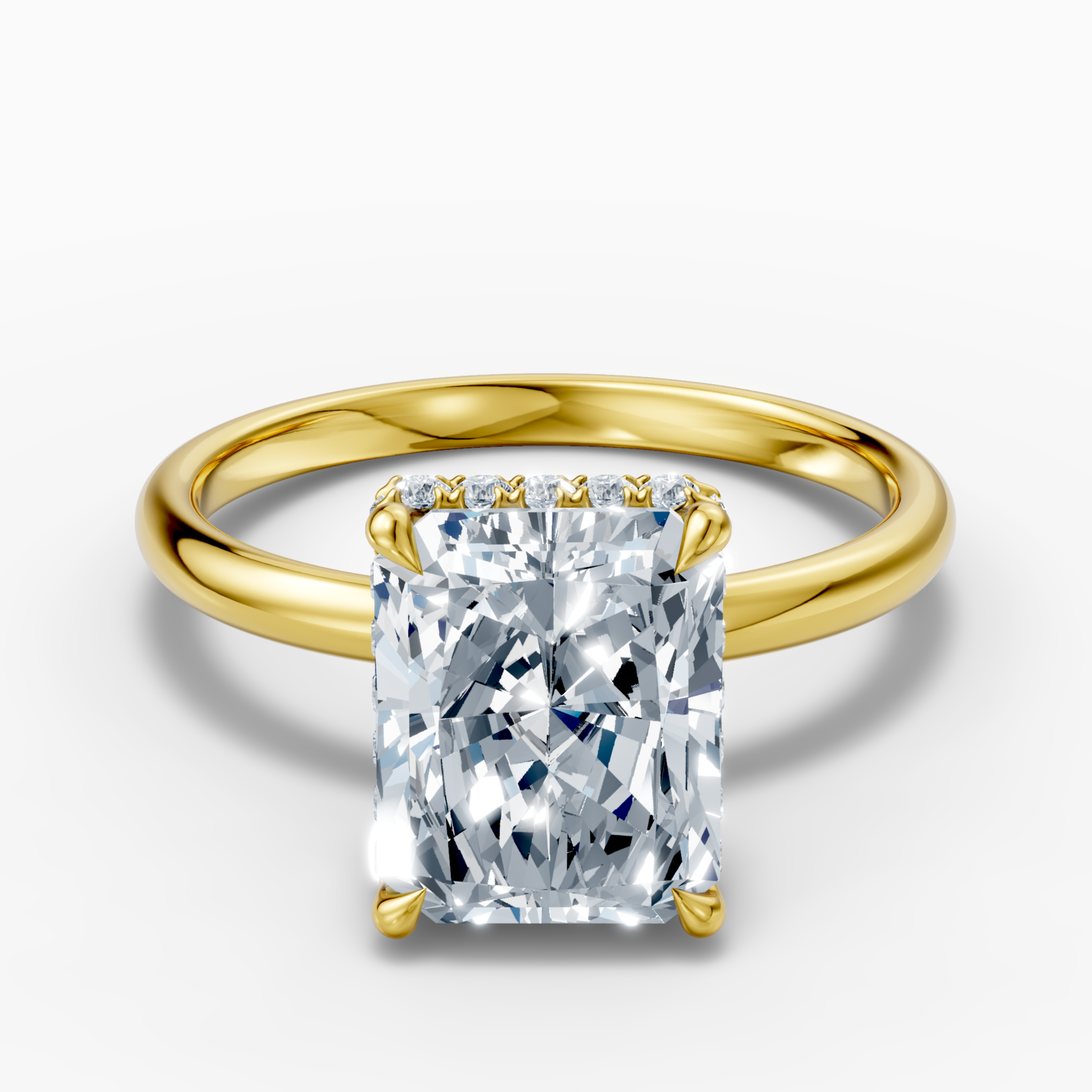 18K Gold 3-Carat Radiant Cut Hidden Halo Diamond Ring
