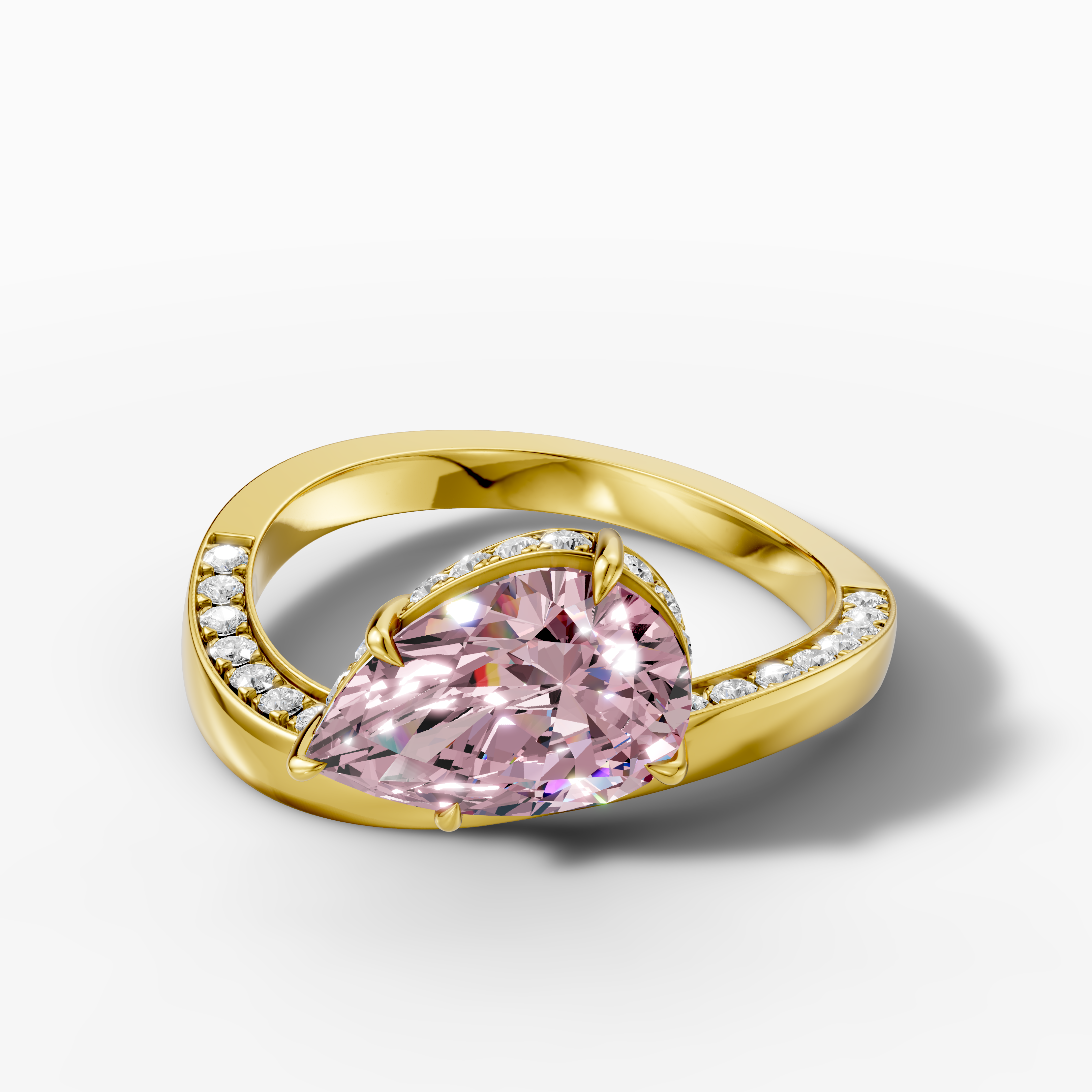 2.05-carat pear-shaped lab-grown pink diamond ring in 14k gold