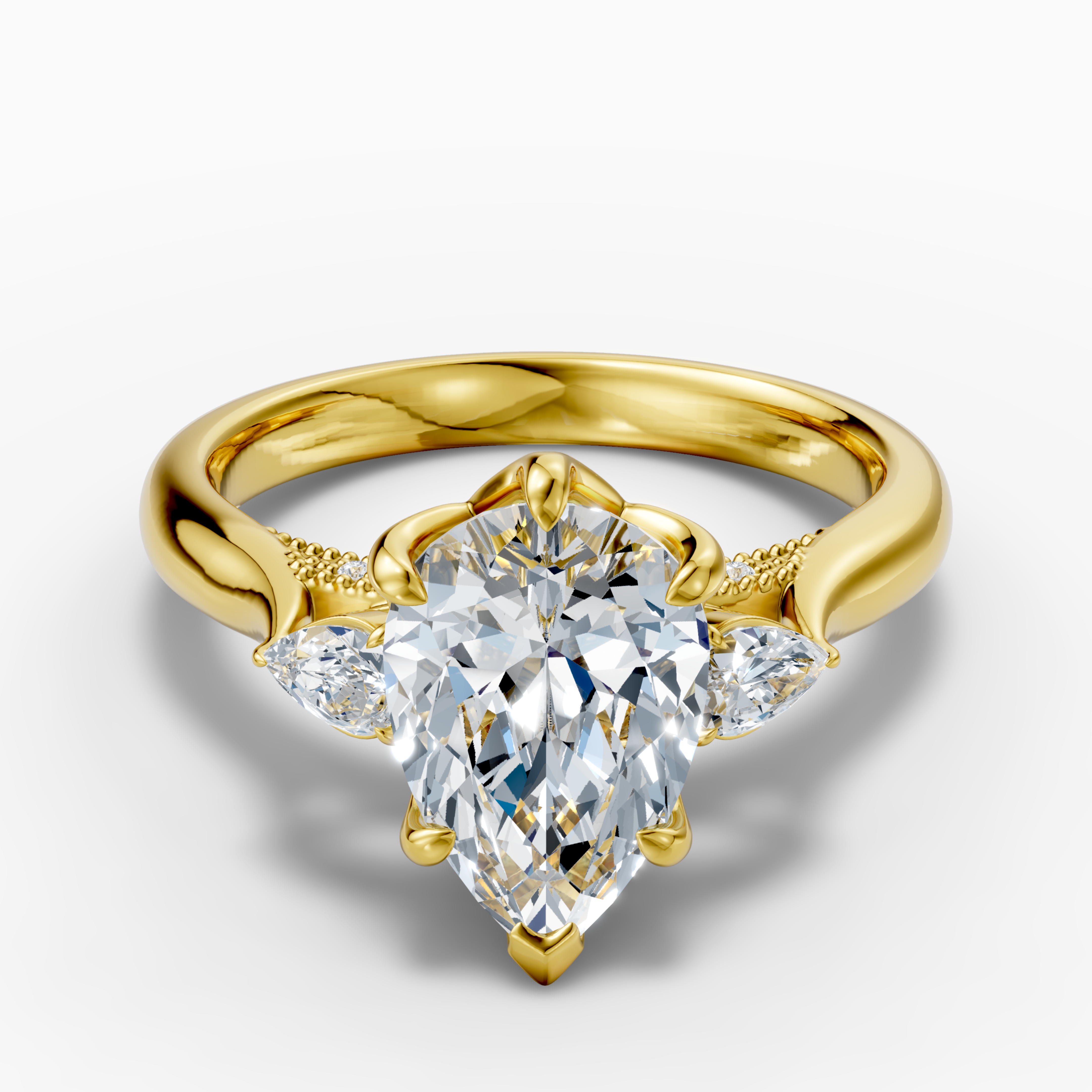 14k gold  3-carat pear-shaped, three-stone lab-grown diamond ring