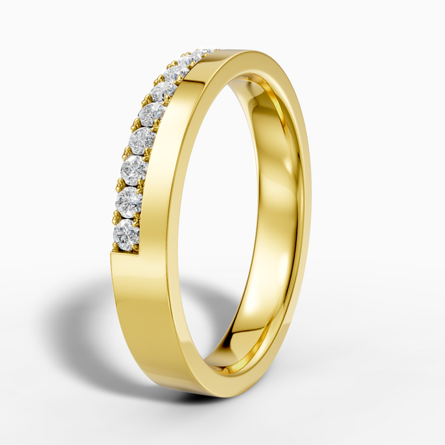 14K gold half-circle diamond men's ring with lab-grown diamonds